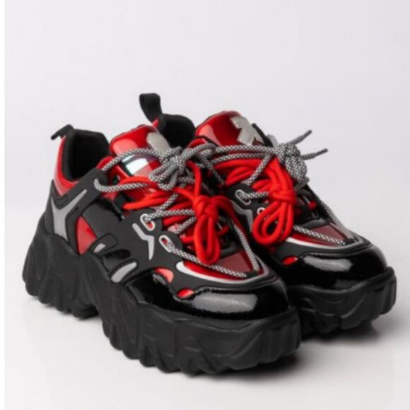 AZALEA WANG HIGH ON YOU FLATFORM SNEAKER IN RED - Picture 2 of 7